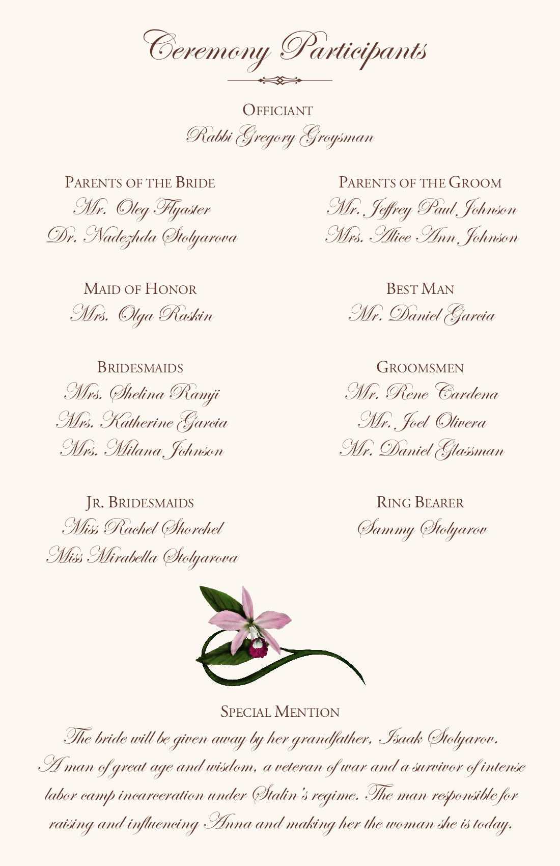 Orchid Wedding Program Examples Wedding Program Wording Wedding Ceremony Programs Wedding 